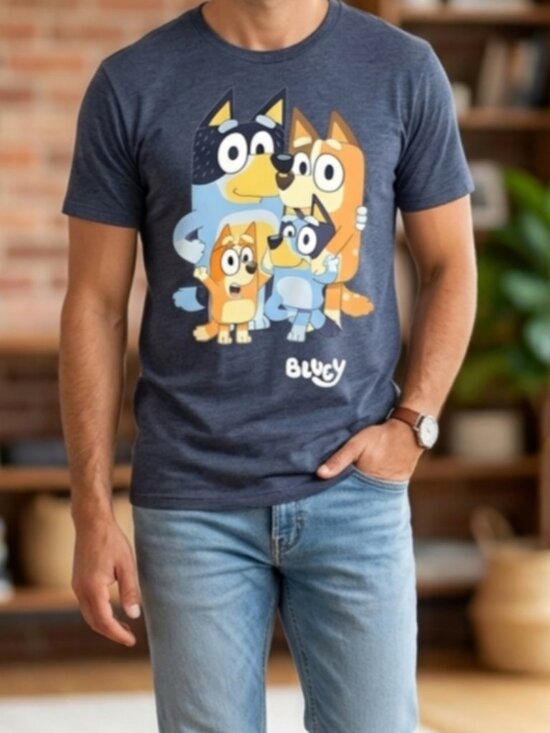 Bluey Other - Bluey Shirt Adult Large Cartoon Family Graphic‎ Crew Neck Tee T-Shirt Heather